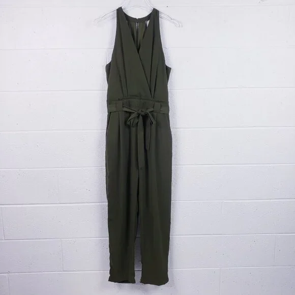 NWT Lulus In the City Green Olive Surplice Sleeveless Jumpsuit Pocket Size Small - Picture 2 of 11